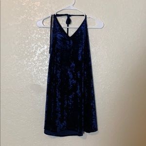 Backless velvet blue halter top dress